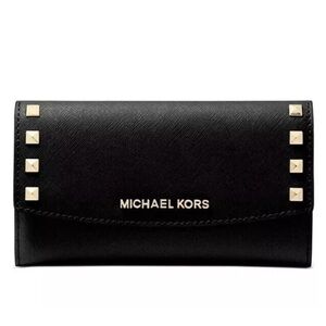 Michael Kors Karla Large Trifold Black/Gold Wallet In Original Packaging
